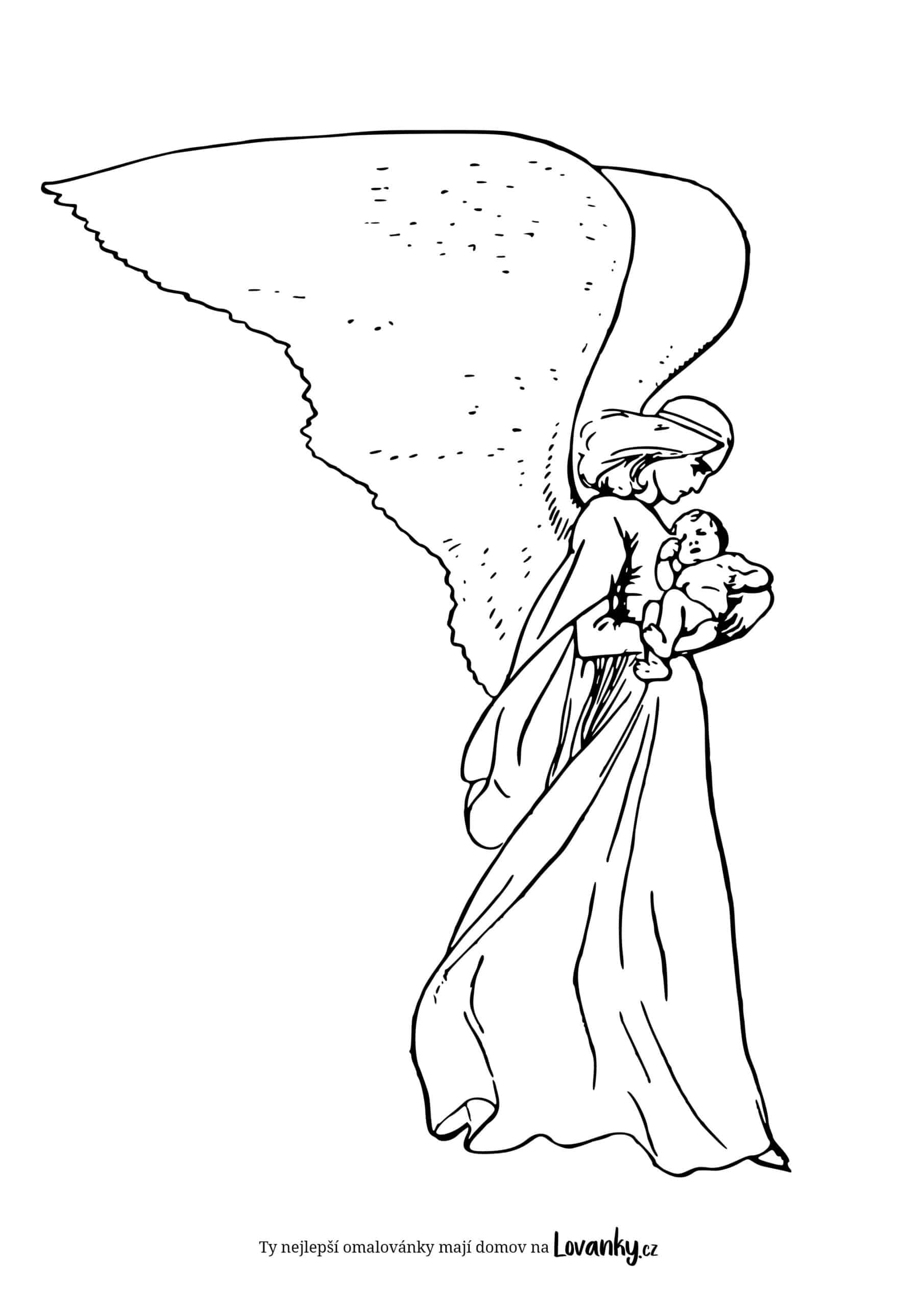 Anděl s novorozencem omalovánky