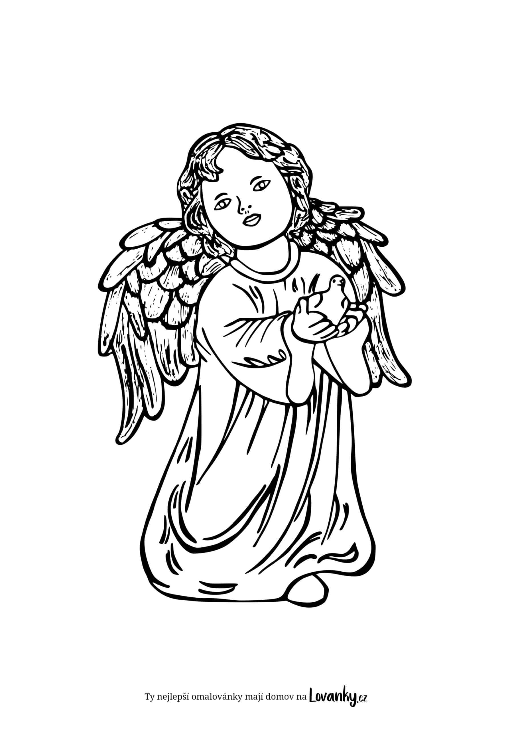 Andělíček s holubičkou omalovánky