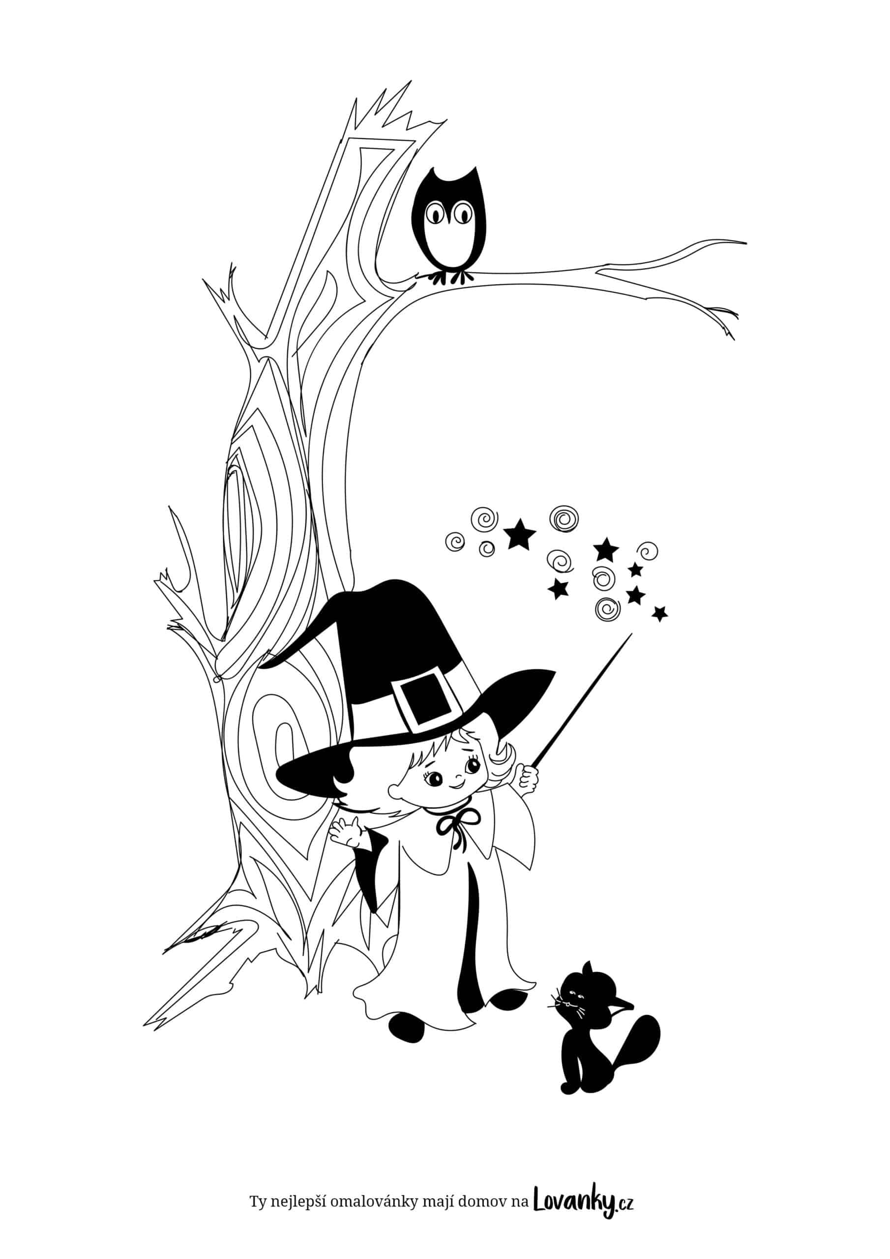 Čarodějka pod stromem omalovánky