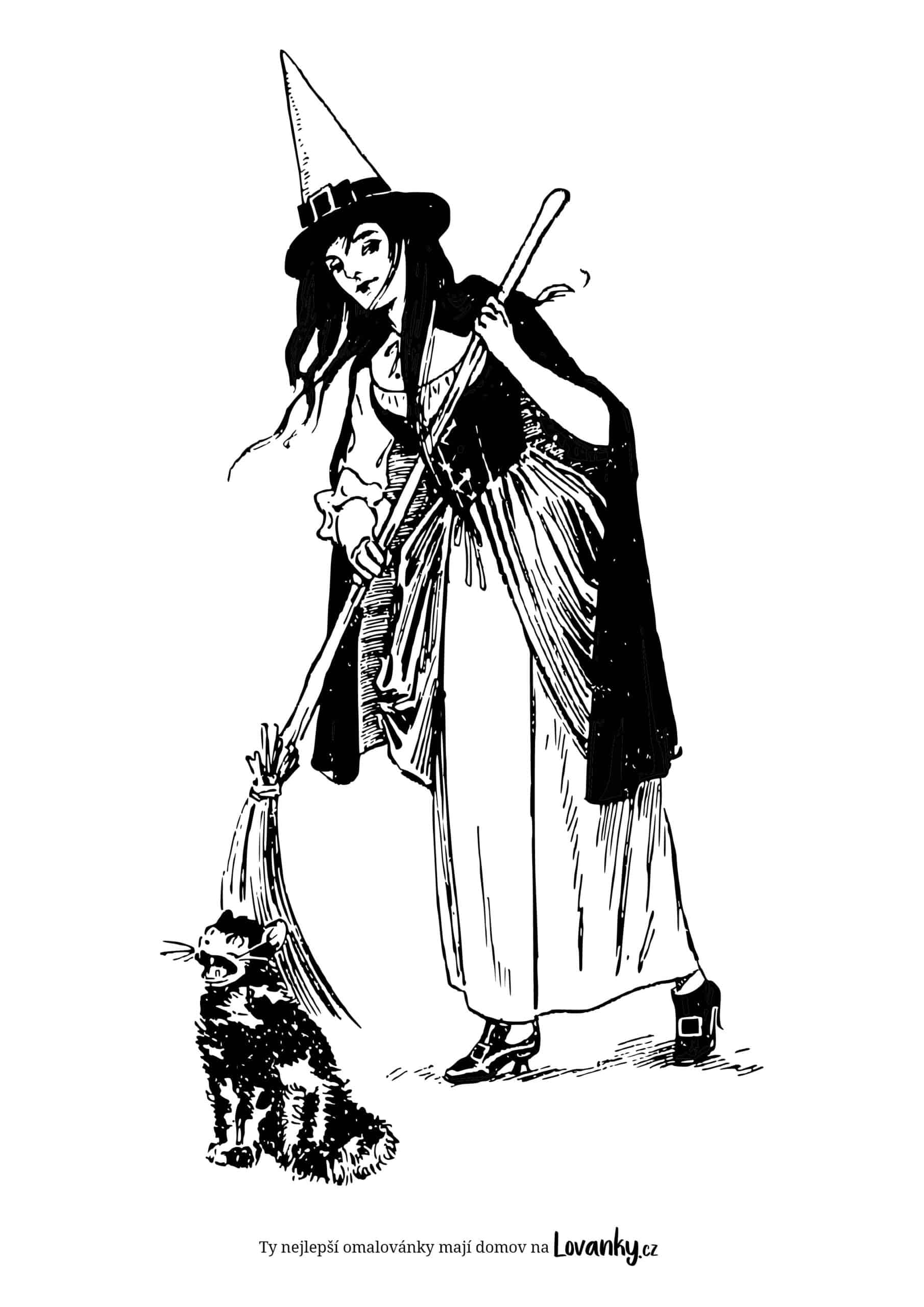 Čarodějnice s kočkou omalovánky