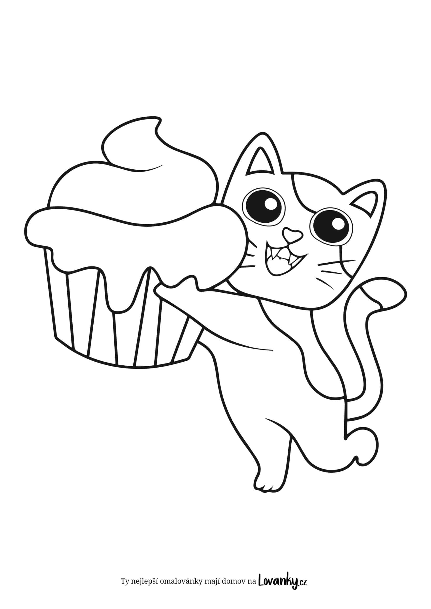 Kočka s cupcakem omalovánky