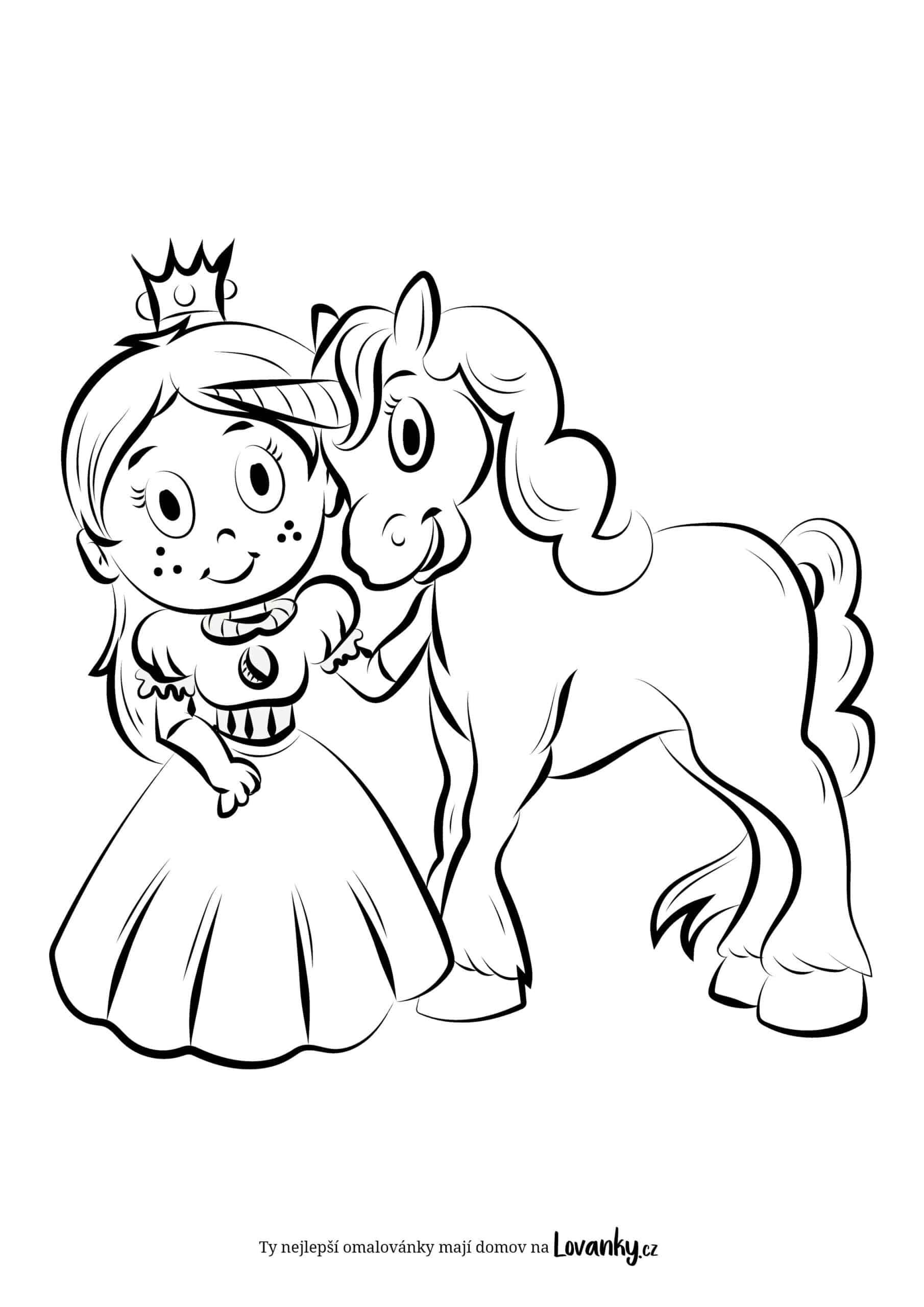 Princezna a jednorožec omalovánky