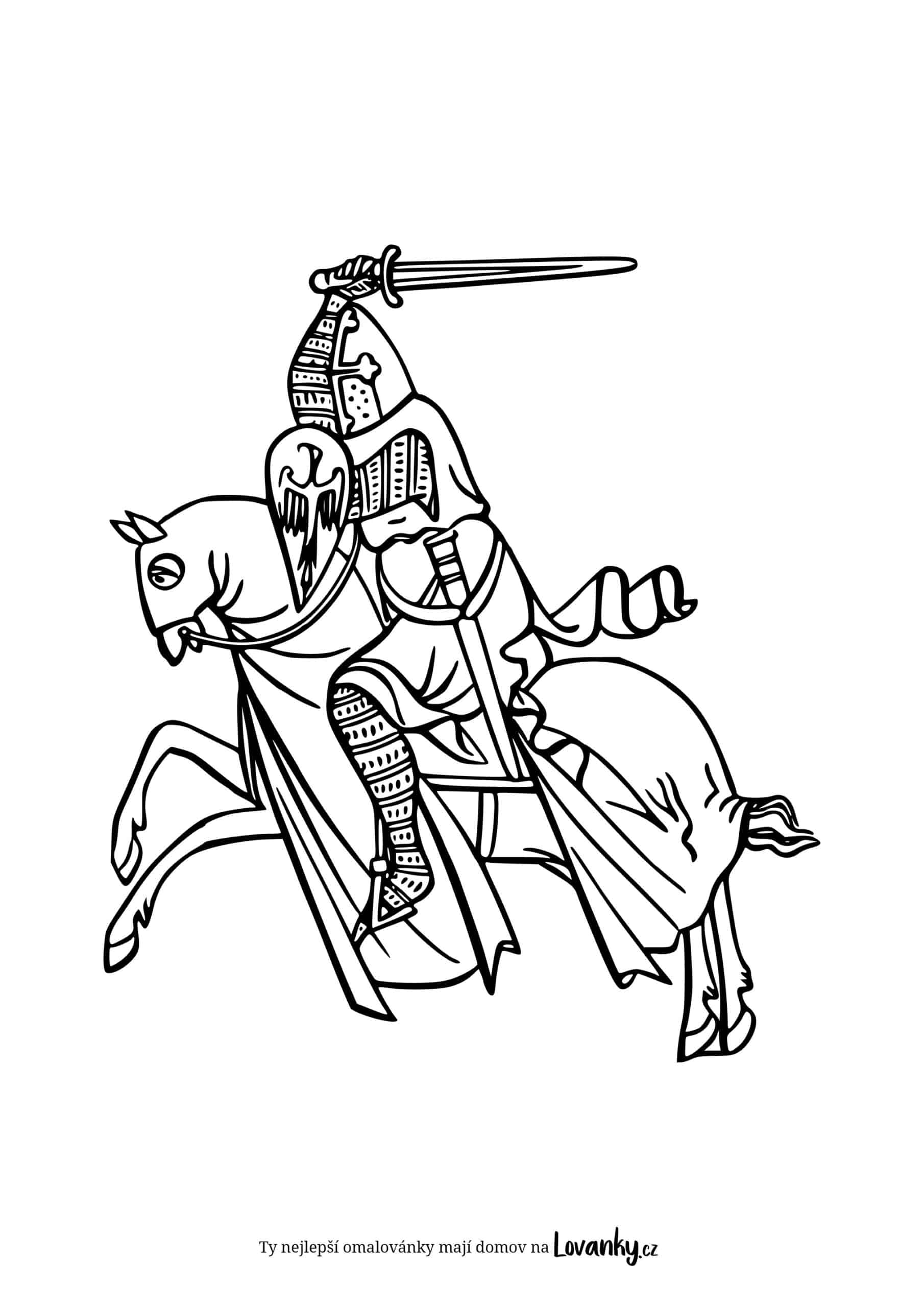 Rytíř na koni z boku omalovánky