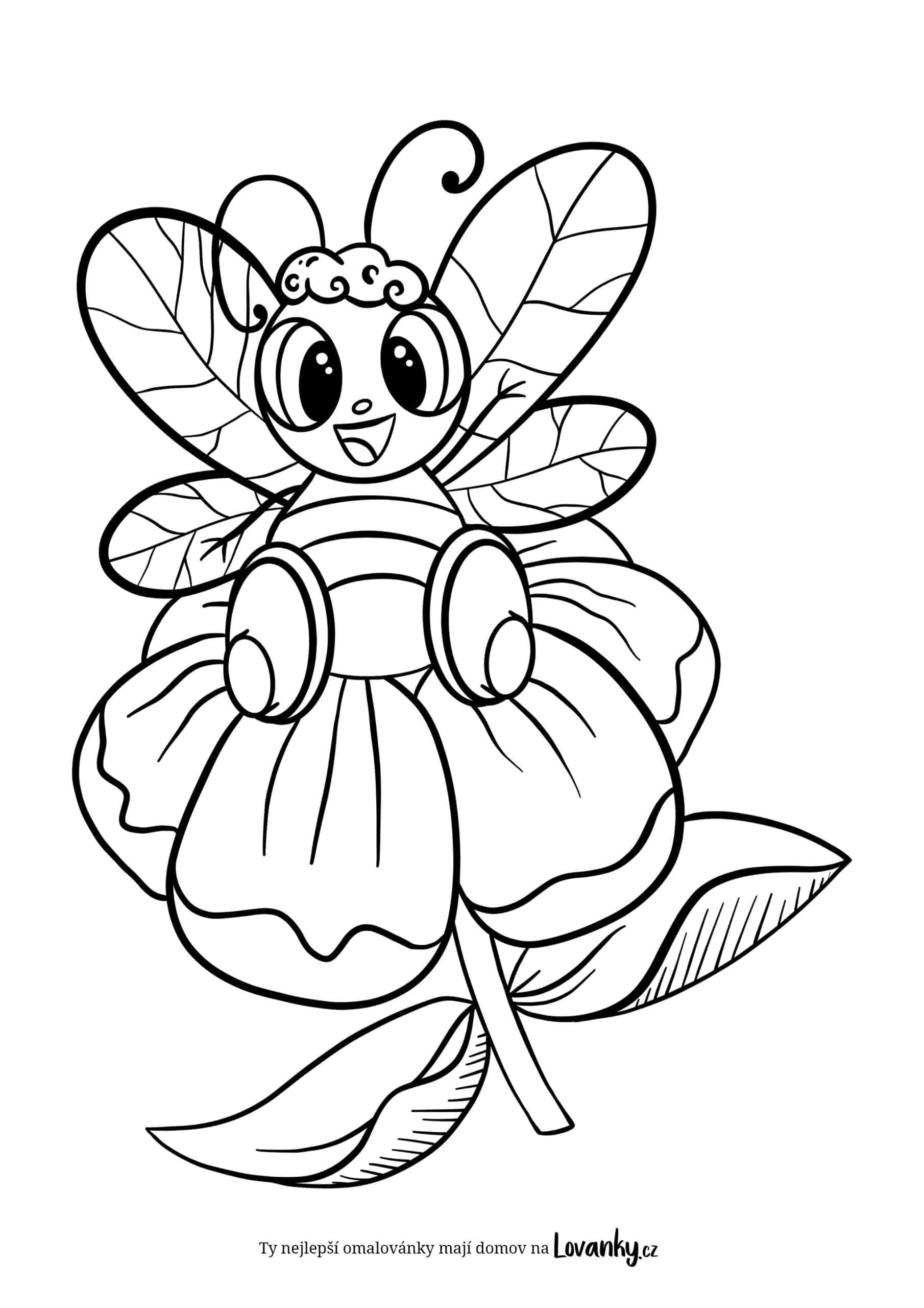 Včelka na kytce omalovánky