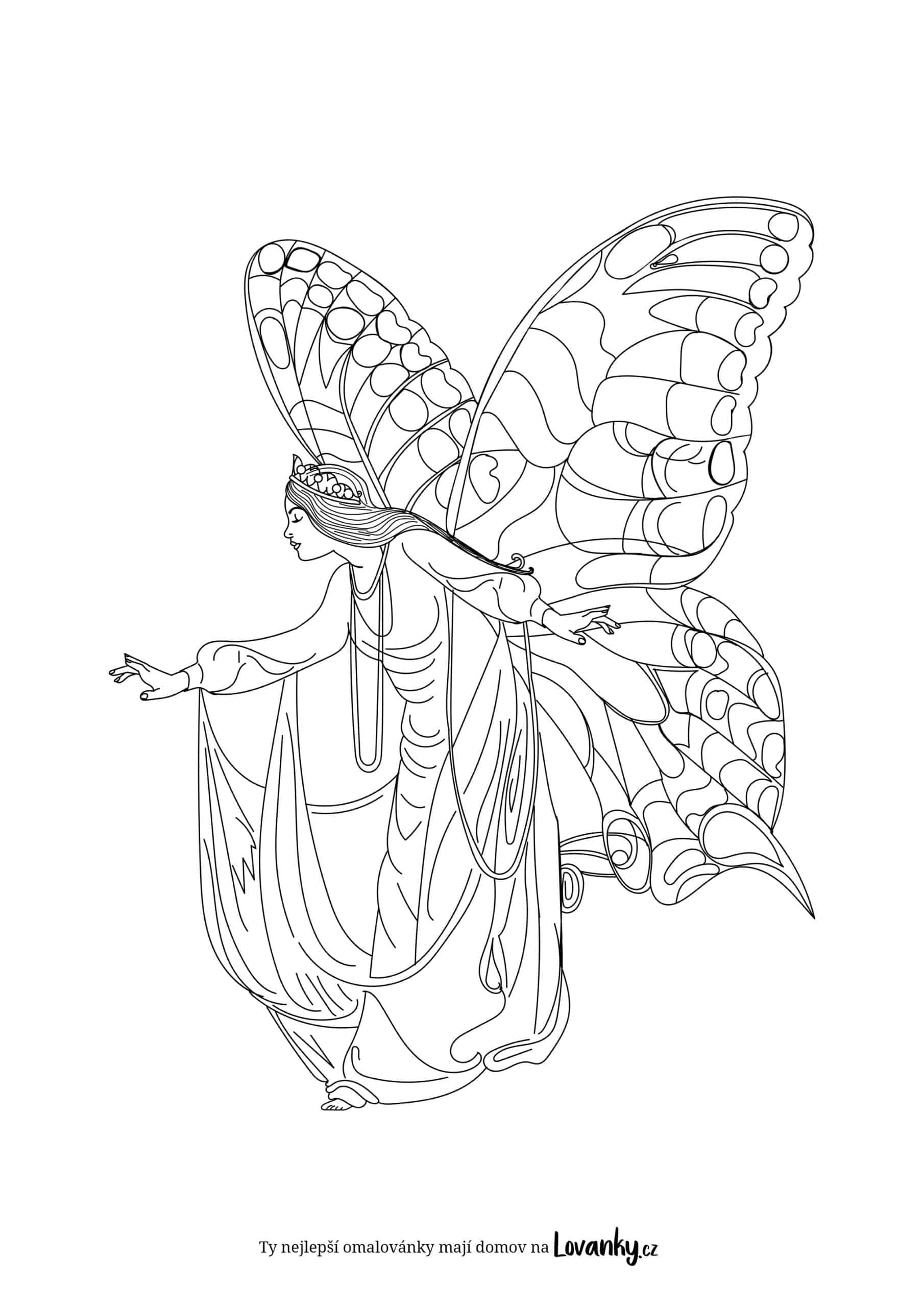 Víla s motýlími křídly omalovánky