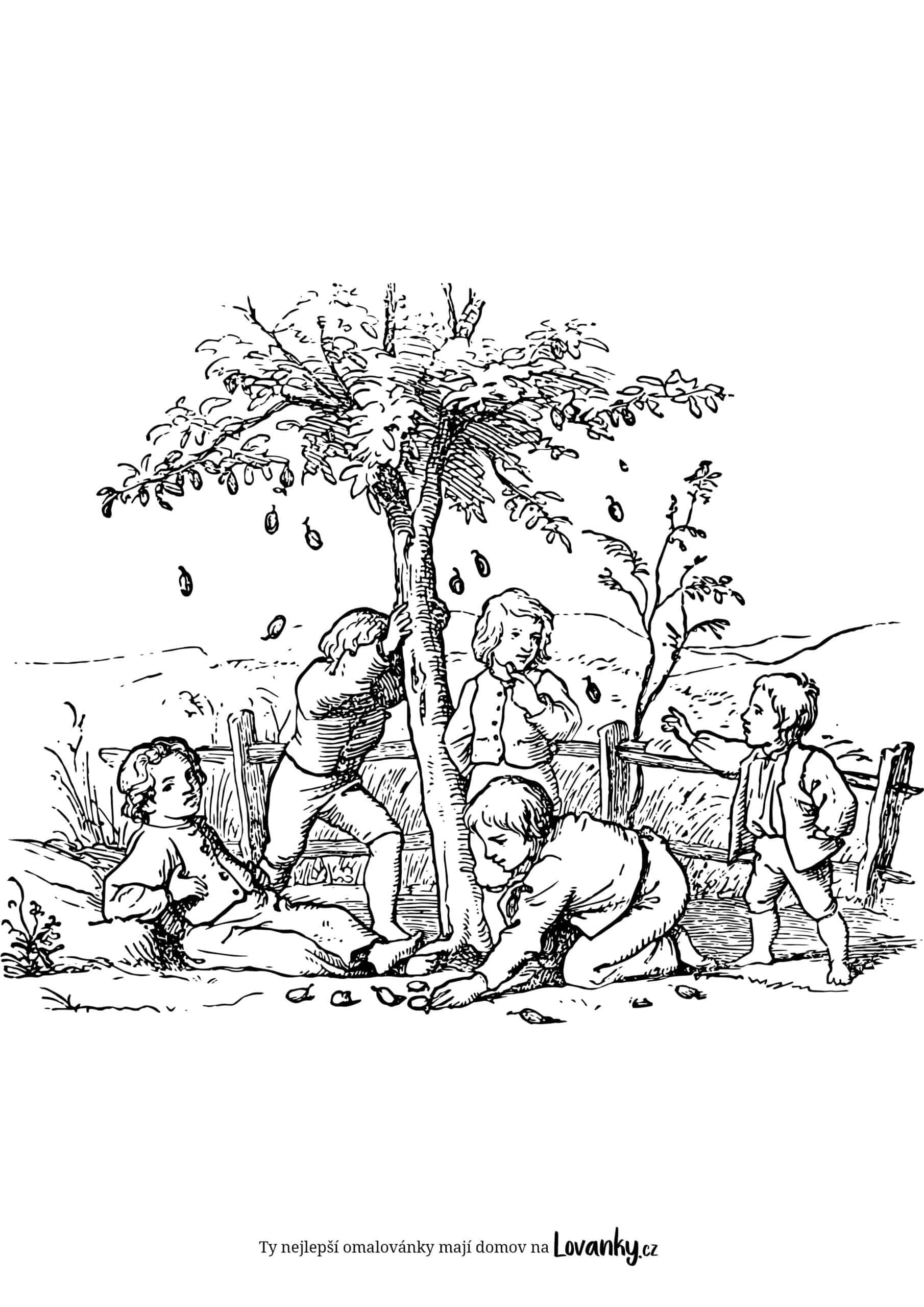 Děti u stromu omalovánky