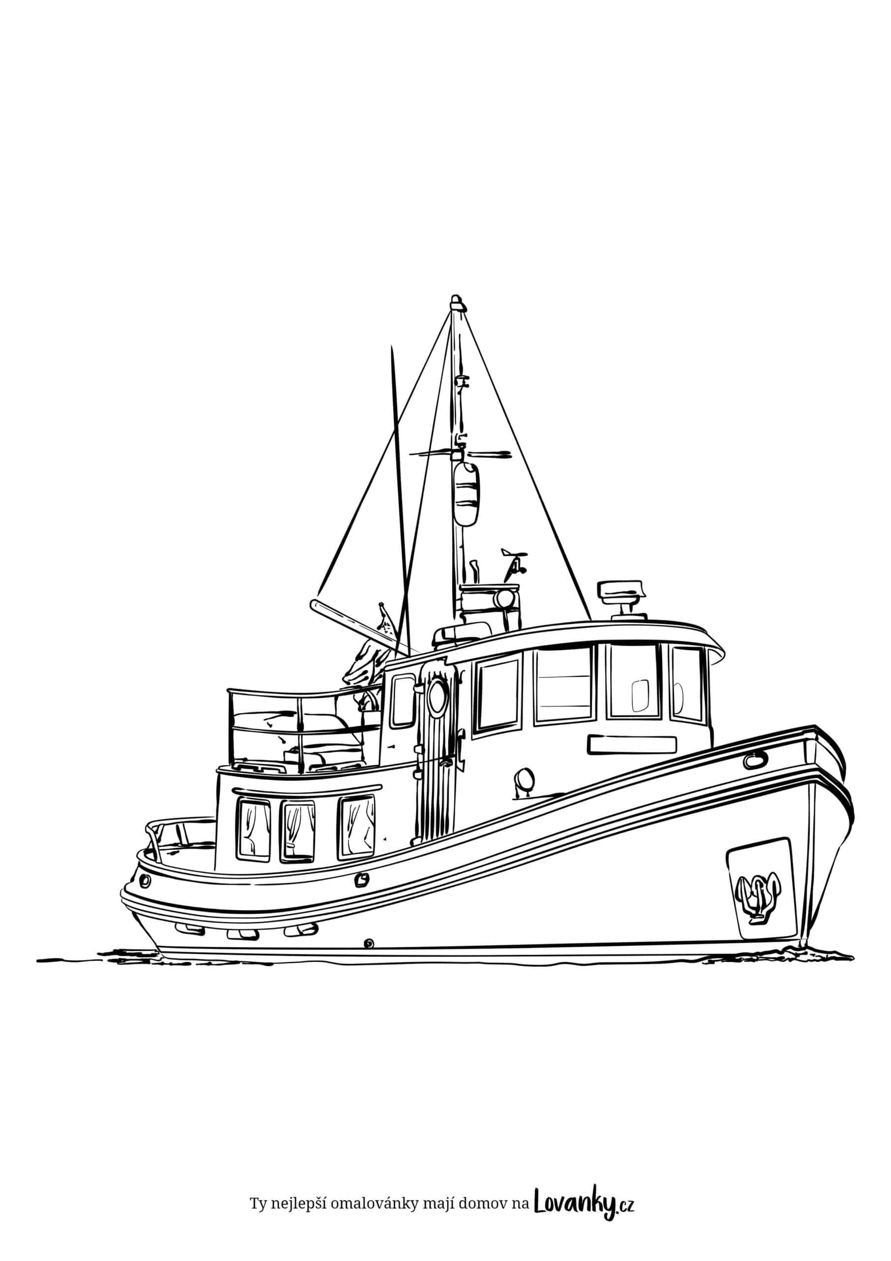 Rybářská loď omalovánky