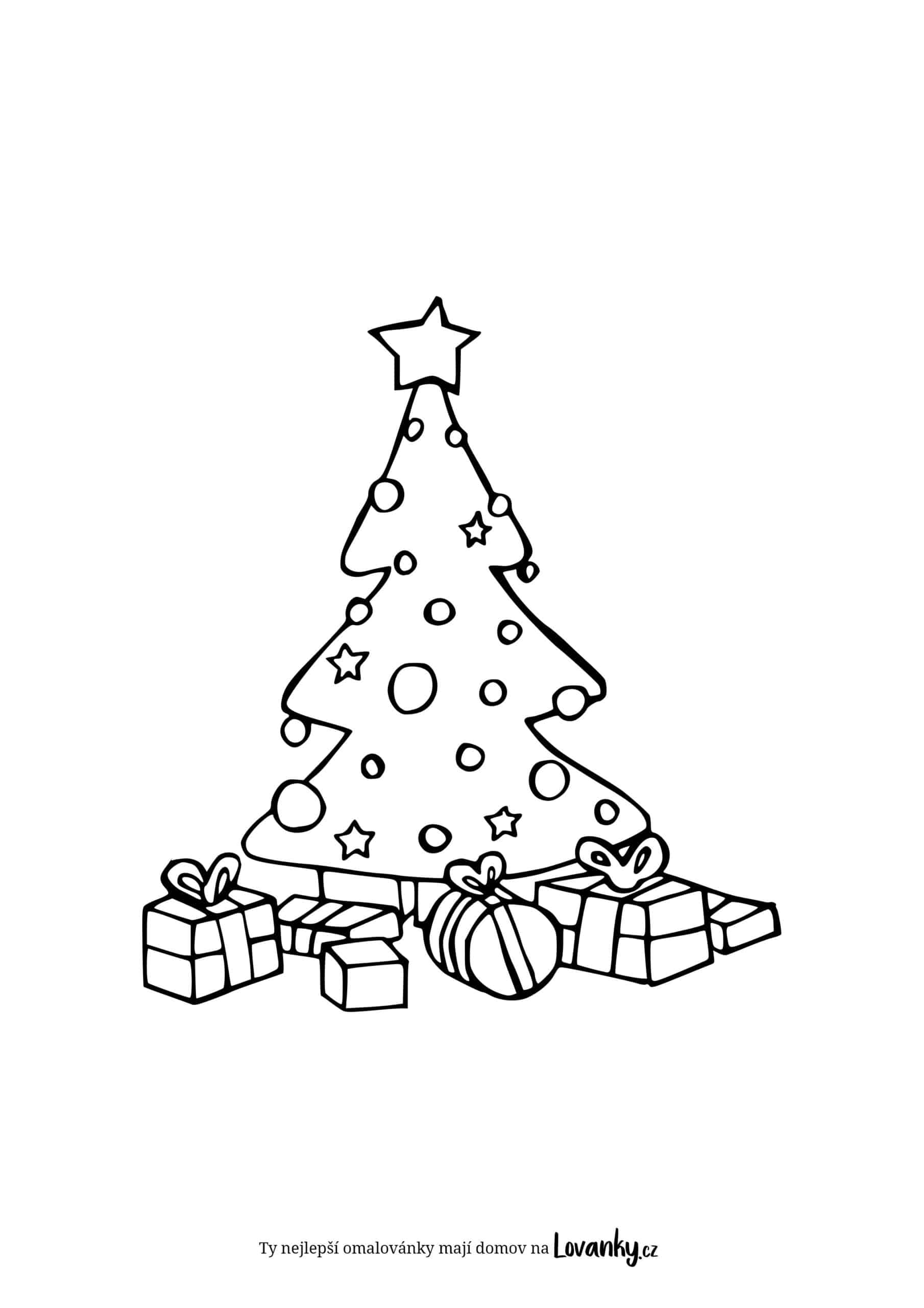 Vánoční stromek s dárky omalovánky
